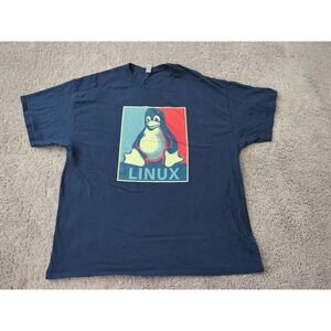 Linux Tux Penguin T Shirt Mens 3XL Short Sleeve Gildan Heavy Cotton Blue